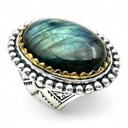Bague Argent 925 et laiton avec pierres semi-précieuses