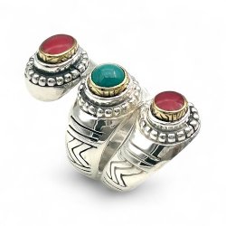Silver and Brass Ring with Semi-Precious Stones