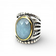 Bague Argent 925 et laiton avec Aigue marine facettée