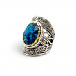Bague Argent 925 et laiton avec Azurite du Pérou