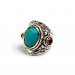 Bague Argent 925 et laiton avec turquoise et tourmalines