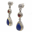 Boucles d'oreilles Argent et Laiton avec Cornaline et Lapis Lazuli