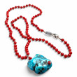Collier Argent 925, perles de gorgognes et nugget turquoise 45cm