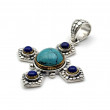 Pendentif Argent 925 et Laiton avec Turquoise et Lapis Lazuli
