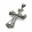 Pendentif Croix Argent & Laiton Nacre blanche