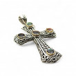 Pendentif Croix Argent & Laiton Nacre grise