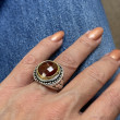 Silver and Brass Ring with faceted carnelian
