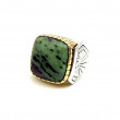 Silver and Brass Ring with zoisite ruby