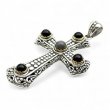 Silver & Brass Cross Pendant Black Moonstone and Onyx