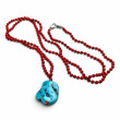 Sterling Silver Necklace with sea fan Beads and a Turquoise Nugget, 85 cm
