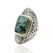 Sterling silver ring with brass and african turquoise