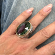 Sterling silver ring with brass and faceted zoisite ruby