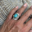Sterling silver ring with brass and turquoise & tourmalines